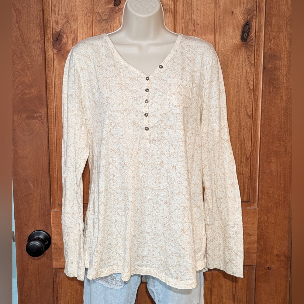 Ruff Hewn Cream‎ Patterned Long Sleeve Top